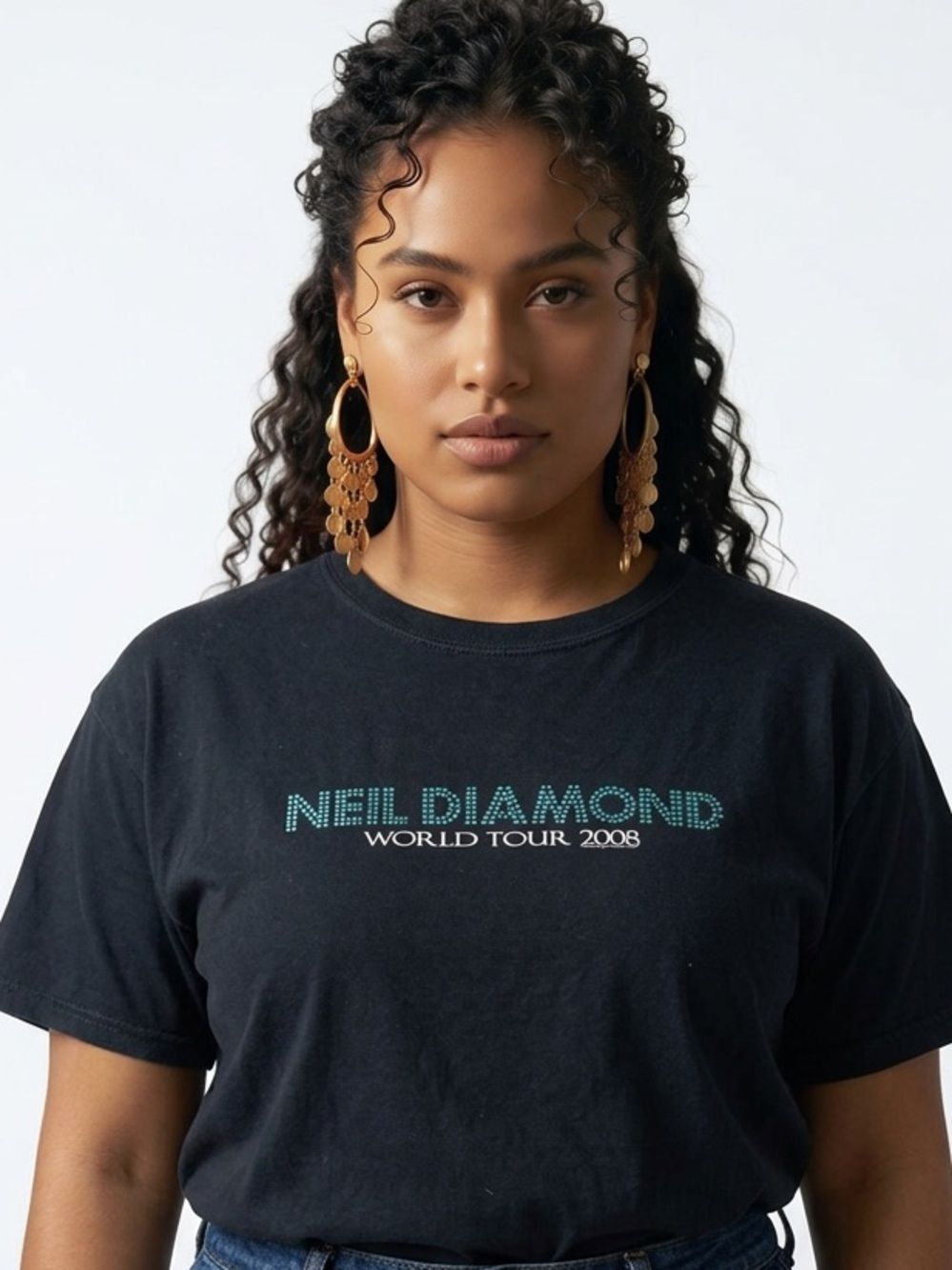 NEIL DIAMOND 2008 World Tour Black Short Sleeve T-Shirt Women’s Size X-Large